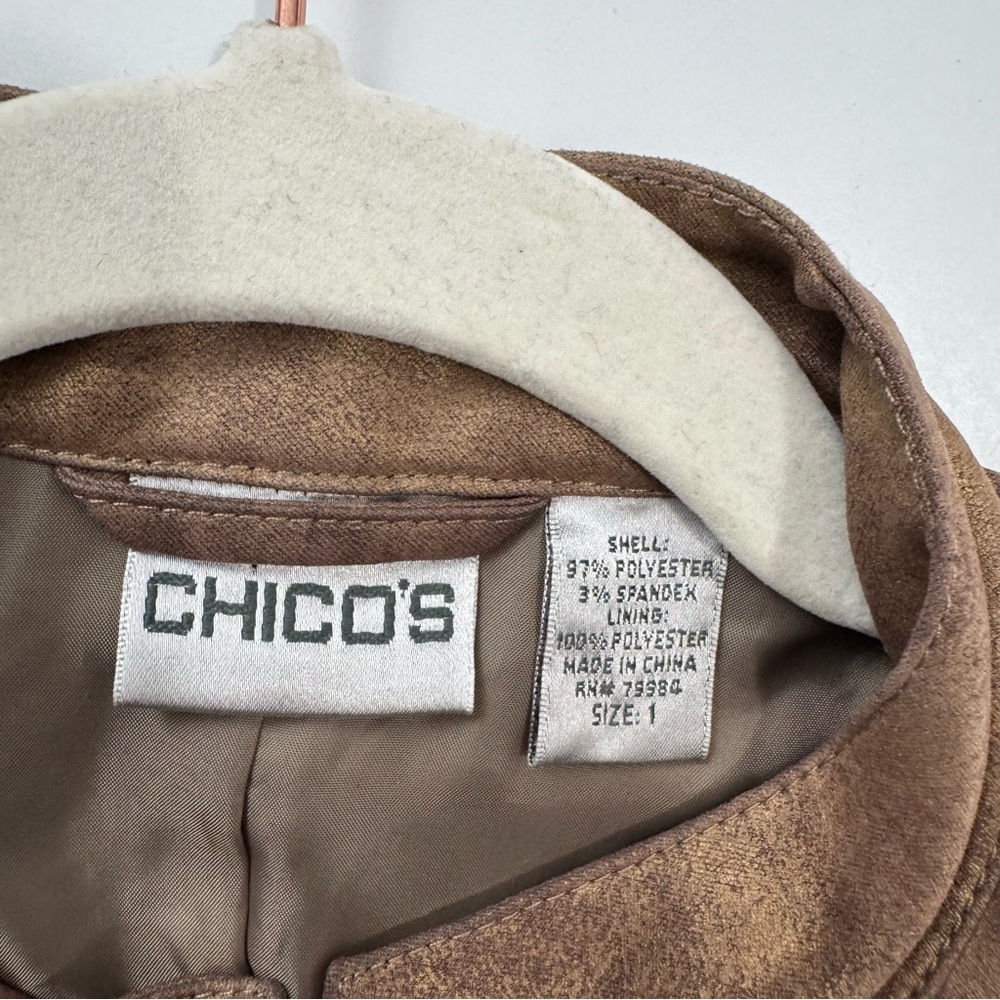 Chico's Full-Zip Moto Jacket Lined Brown Faux Leather Sz 1 US Sz M Mock Neck NEW - Picture 6 of 10